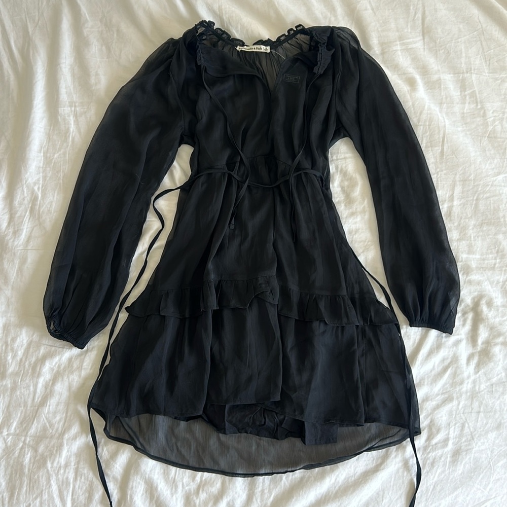 a&f black sheer shift mini dress